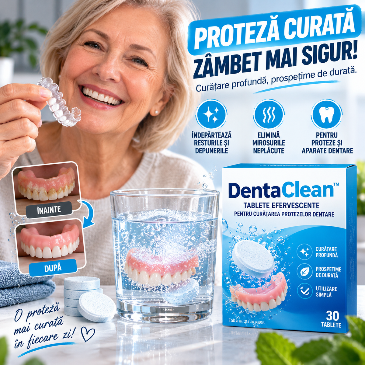 Set 30 Tablete Efervescente Pentru Proteze DentaClean™