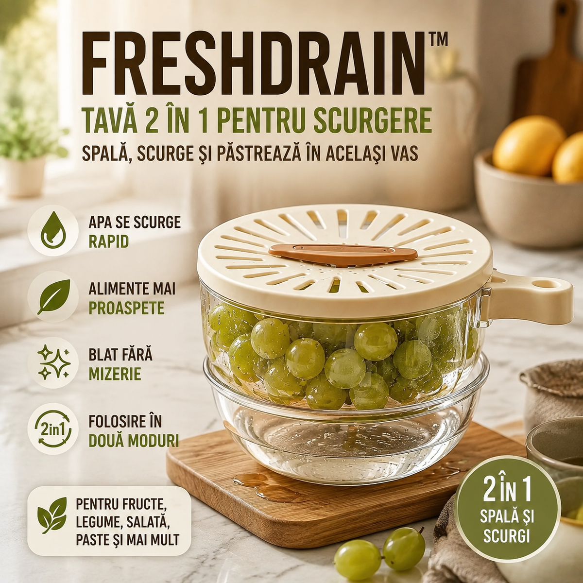 Tavă 2 În 1 Pentru Scurgere FreshDrain™
